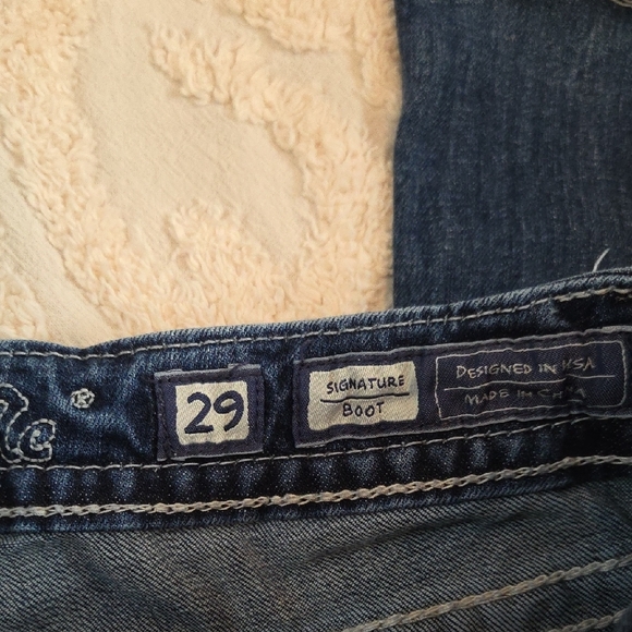 Miss Me Bootcut Jeans Thick White Stitch Bling Pockets Rhinestone Mid Rise - Picture 5 of 6